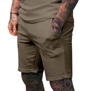 Close-up of men's brown ribbed golf shorts showing premium fabric texture