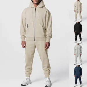 Men Fitness Sport Suit Hooded Zipper Jacket And Sweatpants Top And Bottom Winter Thickened Fleece Running Jogging Tracksuit
