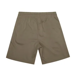Back view of khaki men's golf shorts showing elastic waistband and ribbed texture.