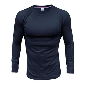 Εμπρόσθια όψη ανδρικού μπλε μακρυμάνικου t-shirt με στρογγυλή λαιμόκοψη
