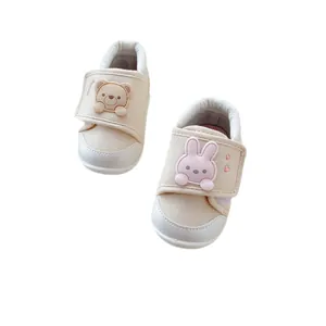 Adorable cartoon bear and rabbit soft sole baby walking shoes with velcro straps