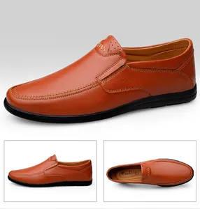 Detailansicht brauner Leder-Slipper für Herren aus mehreren Blickwinkeln und von oben