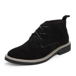 Classic British style men's black suede leather boots with a retro lace-up design