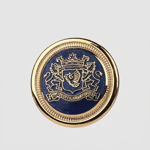 Vintage Brass Enamel Buttons European Coat Of Arms Crown Lion Pattern British Style Decorative Shank Buttons For Blazers Suits Coats Jackets Apparel Sewing DIY Craft