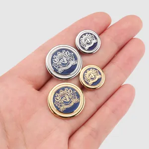 Vintage heraldic enamel buttons with gold and silver trim for suits and blazers.
