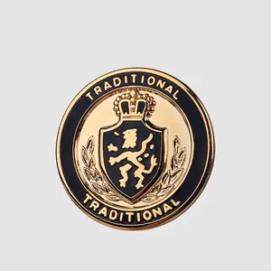 Vintage Lion Crest Enamel Brass Button Round Metal Shank Buttons For Blazer Suit Coat Sewing Handcrafts