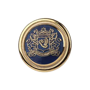 Vintage heraldic crest enamel button in gold and blue cloisonné style