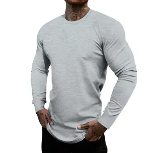 Slim fit γκρι ανδρική μακρυμάνικη μπλούζα με στρογγυλή λαιμόκοψη σε μοντέρνο casual στυλ