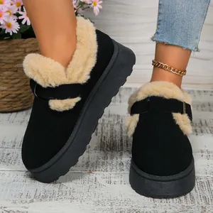 Botas de nieve con plataforma para mujer con forro de felpa suave y detalle de hebilla