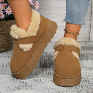 Botas de Nieve con Plataforma Europea para Mujer Invierno Cálido Gamuza Forrada Felpa Artificial Zapatos de Algodón Hebilla