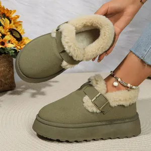 Botas de nieve de plataforma para mujer con forro de felpa y detalle de hebilla decorativa