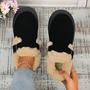 Botas de nieve con plataforma para mujer con forro cálido de pelo sintético y hebilla