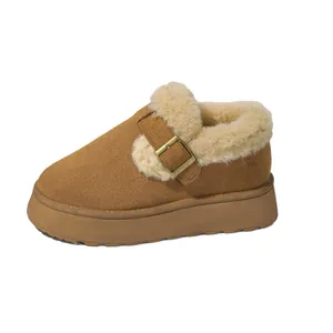 Botas de nieve clásicas con plataforma marrón, forro cálido y hebilla decorativa