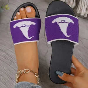 Chanclas Planas de Punto de Halloween para Mujer Calabaza Sombrero de Mago Verano Casual de Playa Cómodas Resistentes al Desgaste Sandalia de Vacaciones