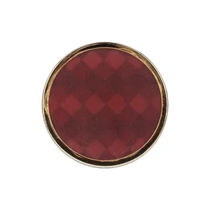 Elegant round metal button with red checkered resin inlay for high-end garments