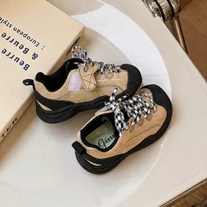 Toddler soft sole sneakers in khaki and black with hook and loop closure