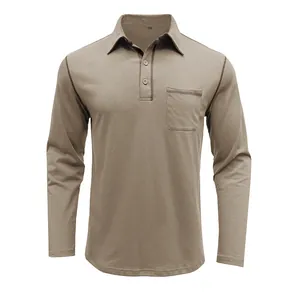 Polo de manga larga para hombre en color caqui con detalle de bolsillo en el pecho