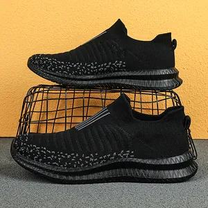 Zapatillas deportivas sin cordones de malla negra transpirable para hombre y correr
