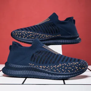 Zapatillas deportivas sin cordones de malla azul para hombre, ligeras y transpirables