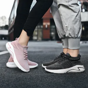 Breathable flying woven couple sneakers with lightweight soles for outdoor casual walking