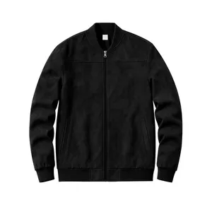 Vue détaillée de la veste bomber noire en suédine pour homme avec fermeture éclair de qualité