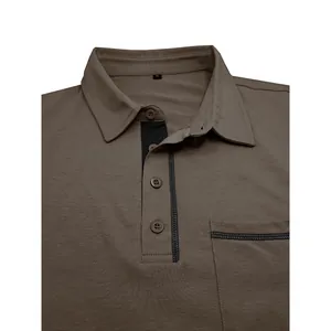 Detalle macro del polo de negocios para hombre con cuello de solapa y botonadura