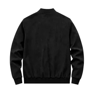 Vue arrière d'un blouson aviateur minimaliste en daim noir avec poignets et ourlet côtelés