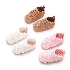 Selection of breathable hollow-knit princess shoes for toddlers in soft tan, white, and pink