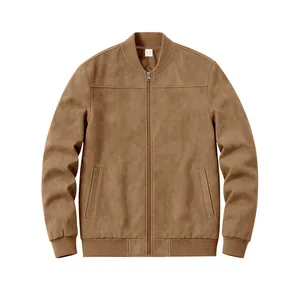 Blouson aviateur en similicuir pour hommes avec fermeture éclair et bords-côtes