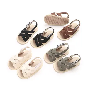 Sandalias de Verano para Bebé Cuero PU Suela Blanda Zapatos de Primeros Pasos Antideslizantes Cierre de Gancho y Bucle