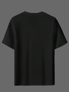 Rückansicht von schwarzem Waffelstrick Kurzarm Henley T-Shirt mit Strukturstoff