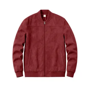 Vue détaillée de face d'un blouson aviateur en daim bordeaux pour homme avec fermeture