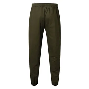 Detailed back view of dark olive green men's sports joggers with elastic waist and cuffs