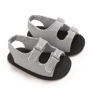 Baby Klassieke Zwart Gestreepte Sandalen Casual Zachte Zool Antislip Canvas Eerste Loopschoenen Voor Pasgeboren Jongens Meisjes