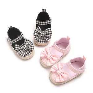 Baby Mädchen Erstlingsschuhe Gingham Muster Weiche Sohle Schleife Rutschfeste Säuglings Prinzessin Schuhe Für Neugeborene Kleinkinder