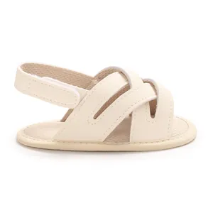 Sandalias de bebé en cuero PU crema con suela blanda y cierre de velcro para 0-1 año