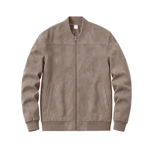 Veste aviateur décontractée en daim marron pour homme avec fermeture à glissière