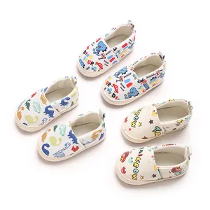 Zapatos de Primeros Pasos para Bebé Suela Blanda Antideslizante Dibujos Animados Dinosaurio Coche Estampado Sneakers Infantiles