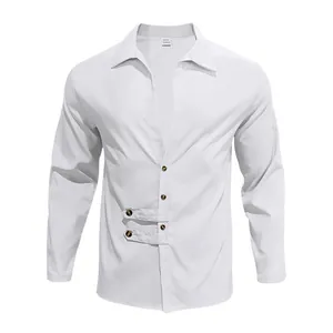 Chemise décontractée blanche à manches longues pour homme avec col à revers et boutons.