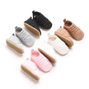 Variety of breathable knit infant flat shoes in five colors for daily outdoor wear.