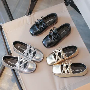 Girls Mary Jane Shoes Bow Knot PU Leather Dress Shoes Square Toe Flat Loafers For Toddler Little Kids Party Performance