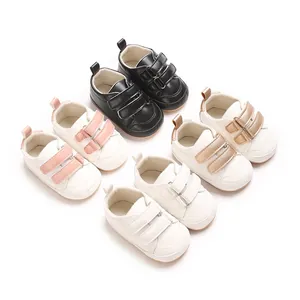 Baby Lauflernschuhe PU Leder Weiche Sohle Klettverschluss Lässige Säuglingsschuhe Frühling Herbst Einfarbig Unisex