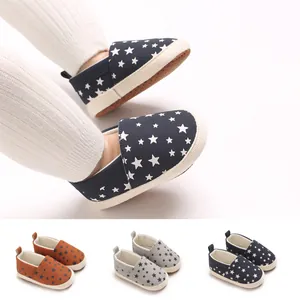 Scarpe Primi Passi Neonato con Motivo a Stella Suola Morbida in Pelle Sintetica Slip On per Bimbi e Bimbe