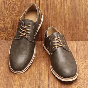 Zapatos de Cuero PU Casual Retro para Hombre Moda con Costuras en Contraste Brogue Derby Zapatillas Estilo Británico Calzado Bajo Diario