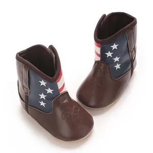 Baby Jungen Western Cowboy Stiefel Amerikanische Flagge Sterne Streifen Kleinkind Weiche Sohle Pre-Walker Schuhe Herbst Winter PU Stiefel