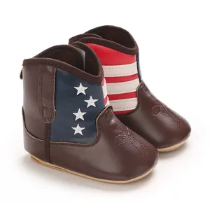 Baby-Cowboystiefel im Western-Stil mit US-Flaggen-Design in Braun für Kleinkinder
