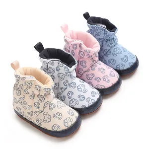 Adorable cartoon car print baby boots in soft cotton for infants aged 0 to 1 year