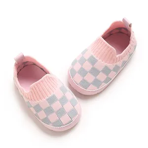 Zapatos de punto para bebé con cuadros suaves de 0 a 1 año con malla transpirable.