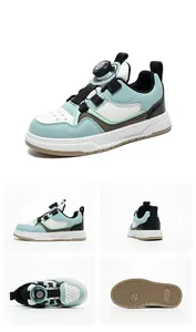 Multi-angle detail views of children's breathable sneakers with rotary buckle system