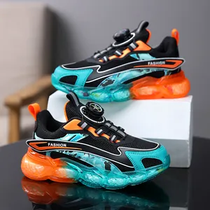 Breathable mesh boys' sports running shoes with quick-release dial knob lacing system